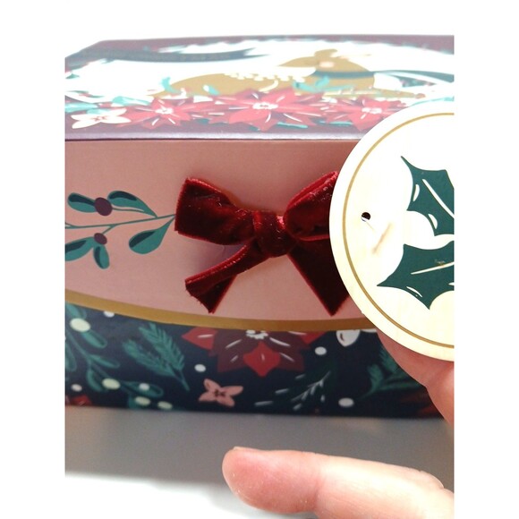 Merry Christmas Gift Box Hook And Loop Closure Velvet Bow Deer Poinsettia - Picture 4 of 12